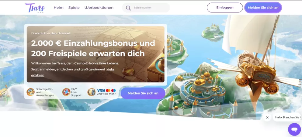 Tsars Casino – Willkommensbonus bis zu 2000 € + 200 Freispiele für neue Spieler