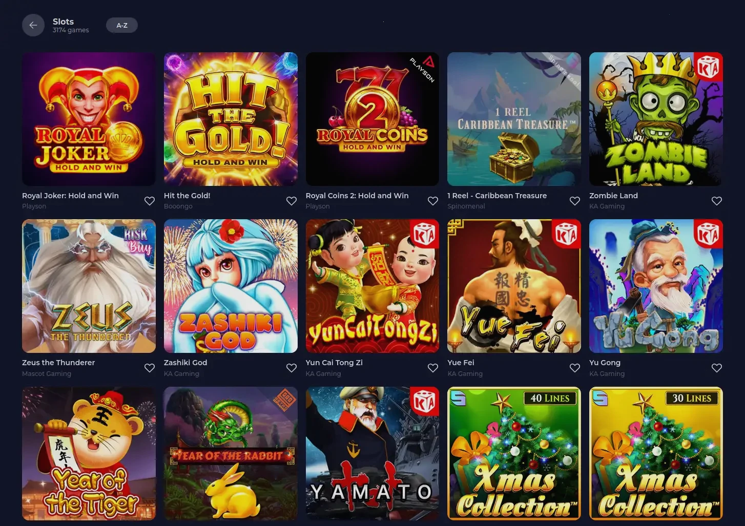Tsars Casino Spielübersicht