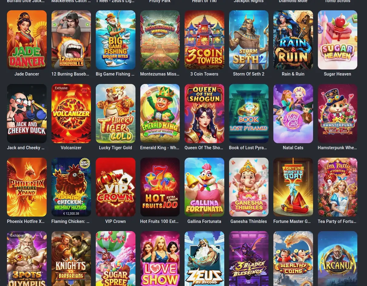 Tsars Casino Login-Bereich und Spielelobby auf dem Desktop